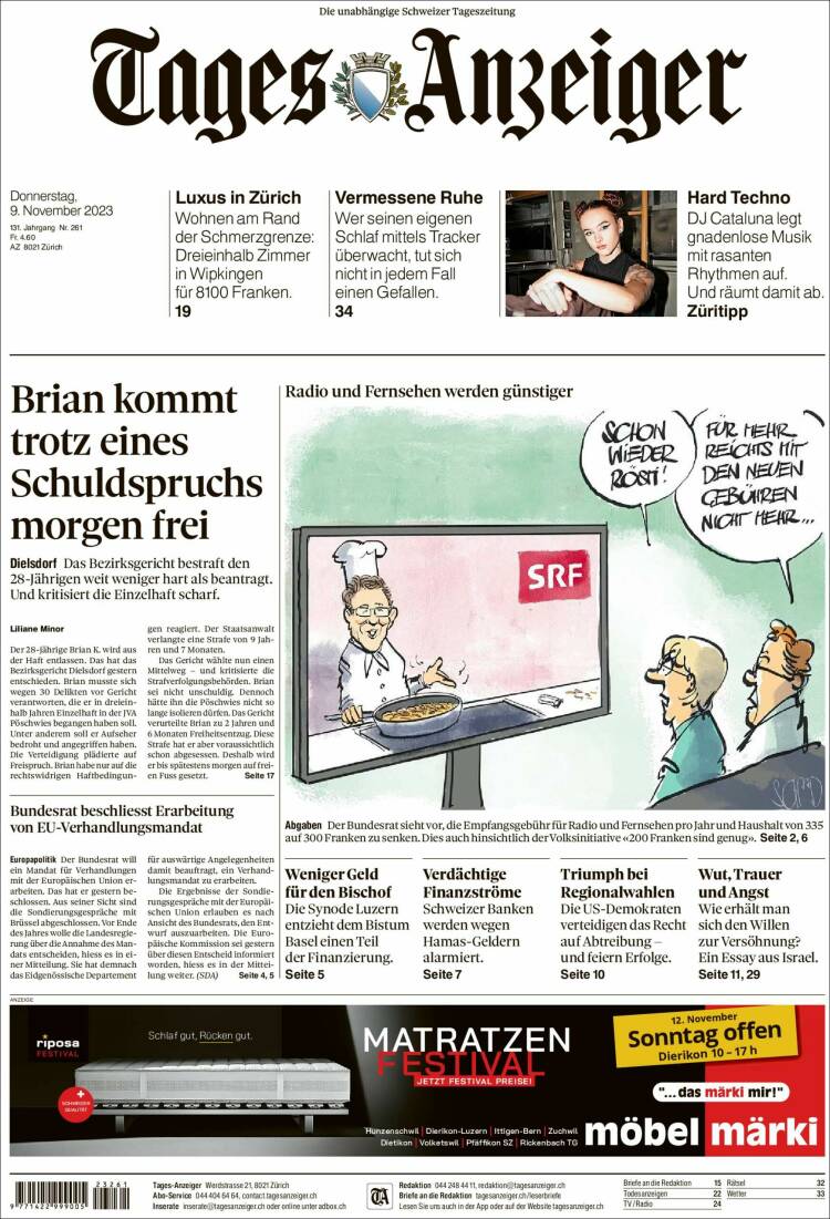 Portada de Tages-Anzeiger (Suiza)