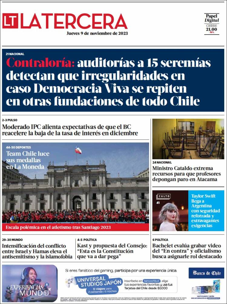 Portada de La Tercera (Chile)