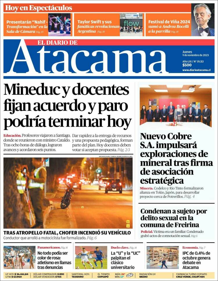 Portada de Diario de Atacama (Chile)