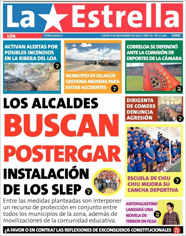 Portada de La Estrella de Loa (Chile)
