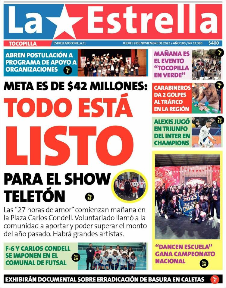 Portada de La Estrella de Tocopilla (Chile)