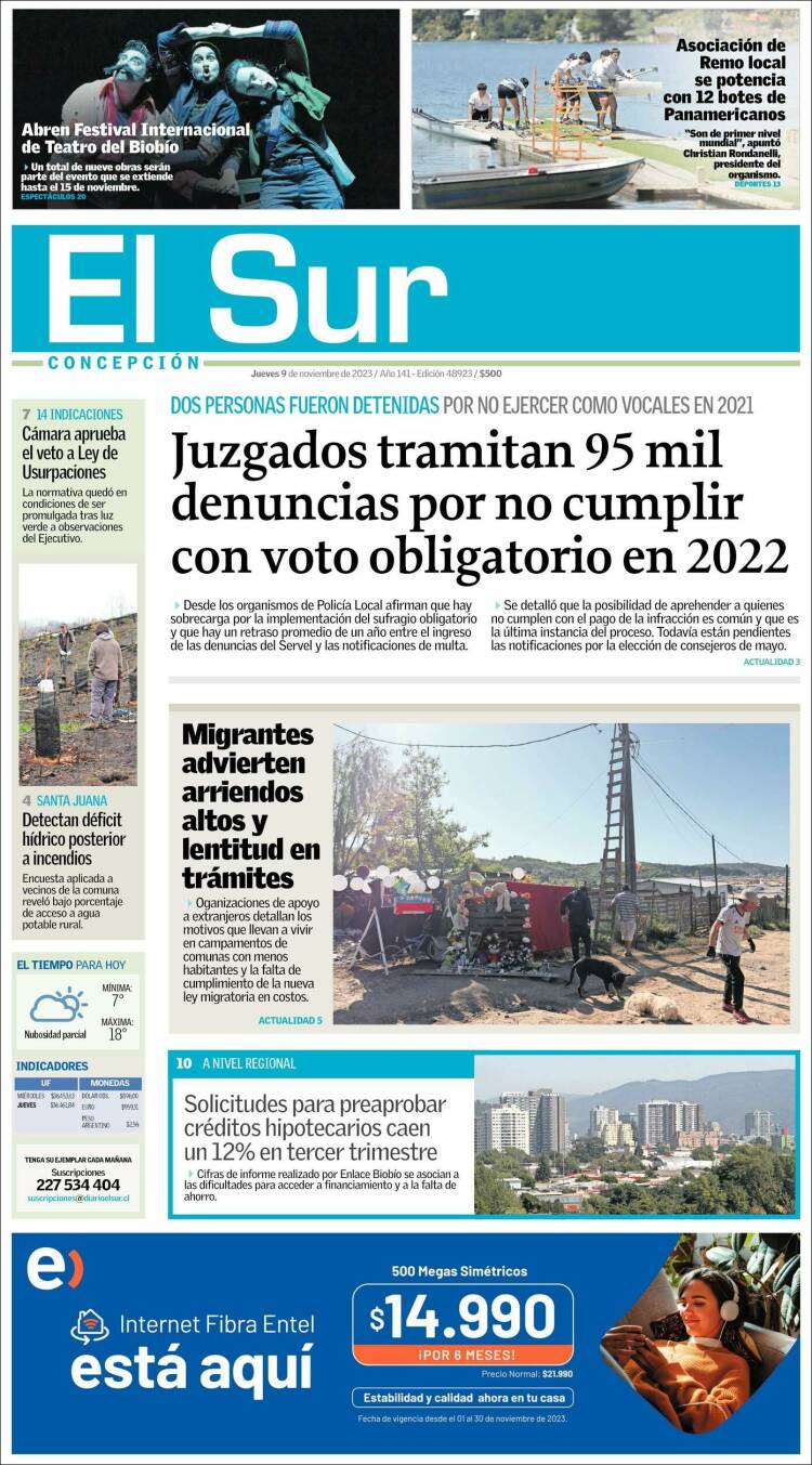 Portada de El Sur (Chile)