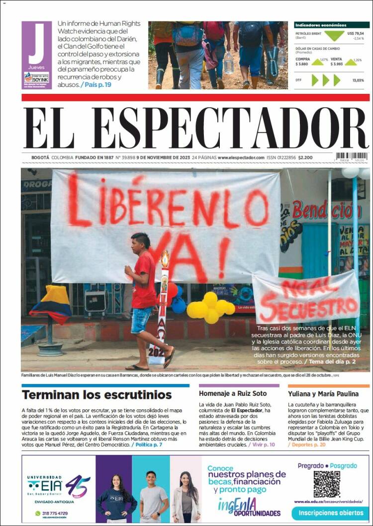 Portada de El Espectador (Colombia)