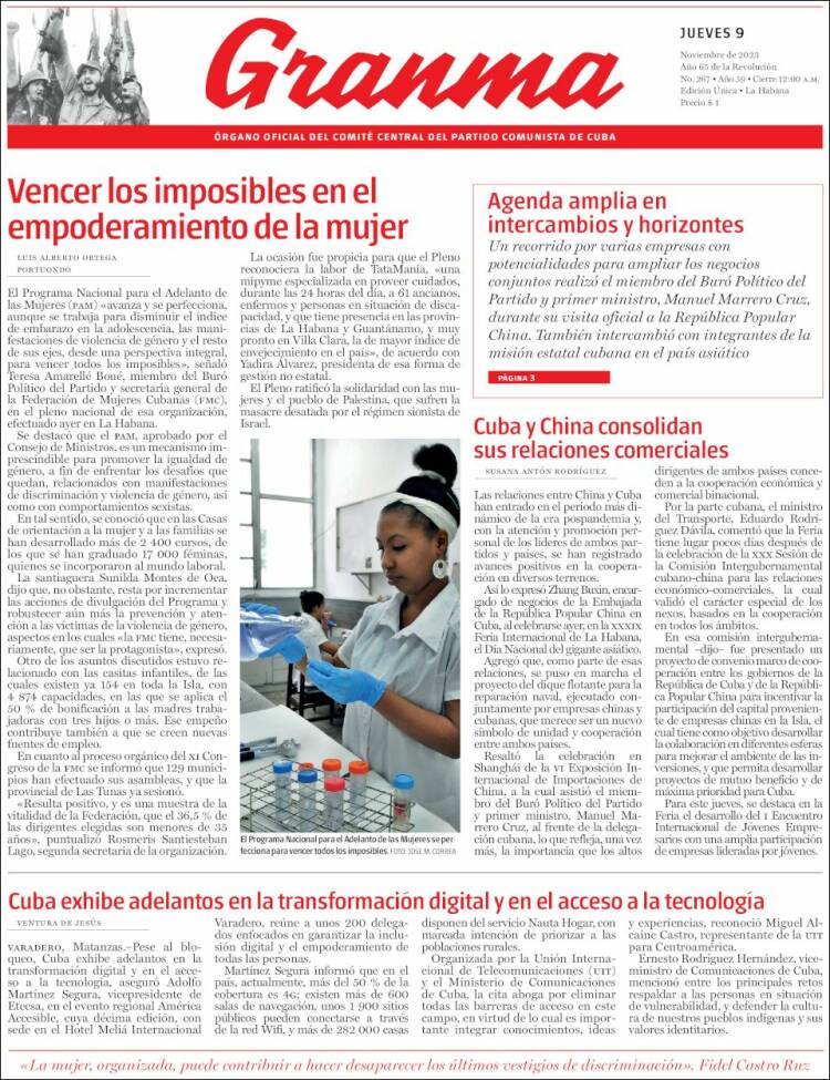 Portada de Granma (Cuba)