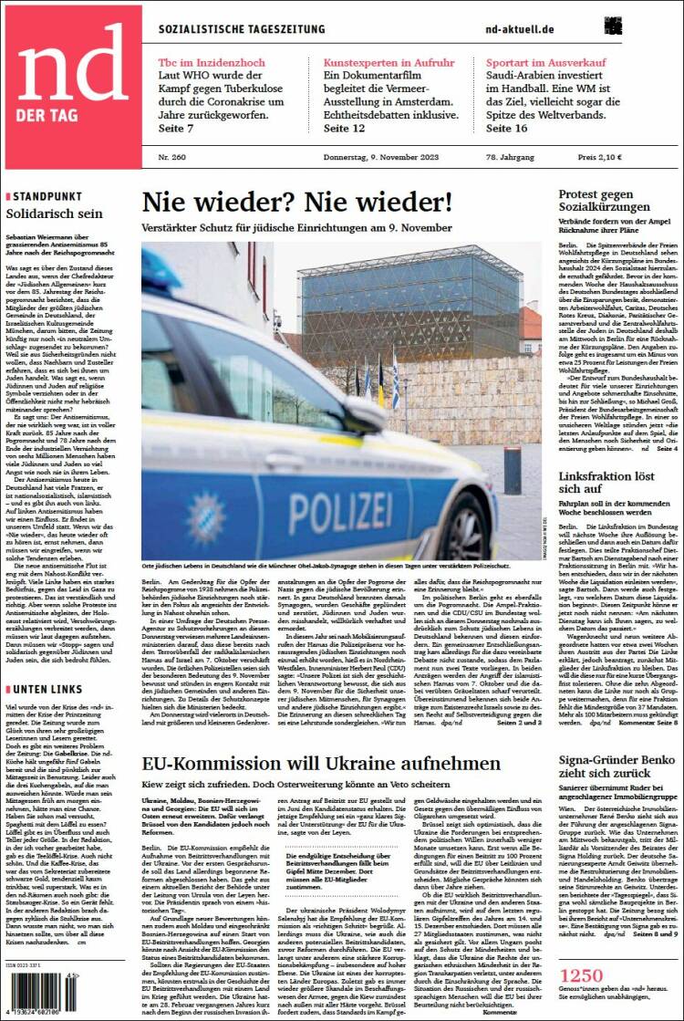 Portada de Neues Deutschland (Alemania)