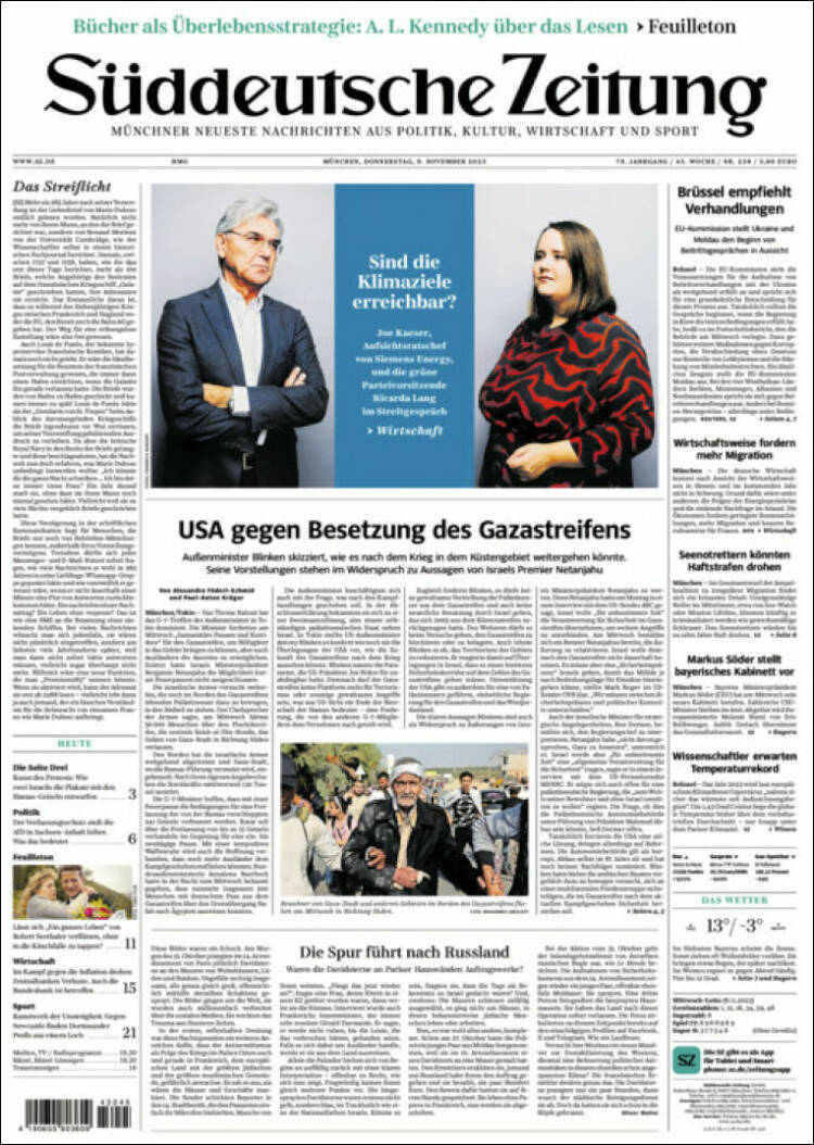 Portada de Sueddeutsche (Alemania)