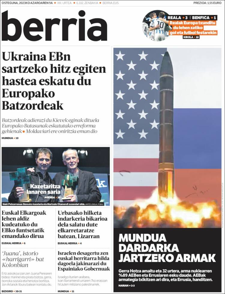 Portada de Berria (España)