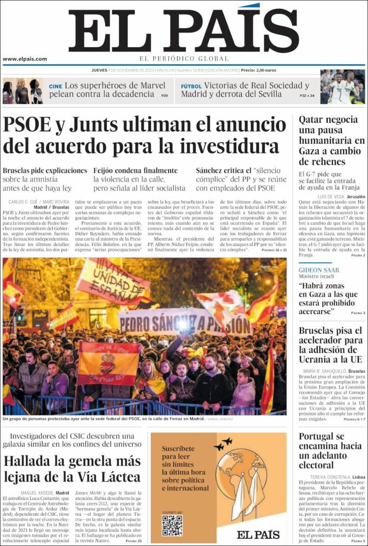 Portada de El País (España)