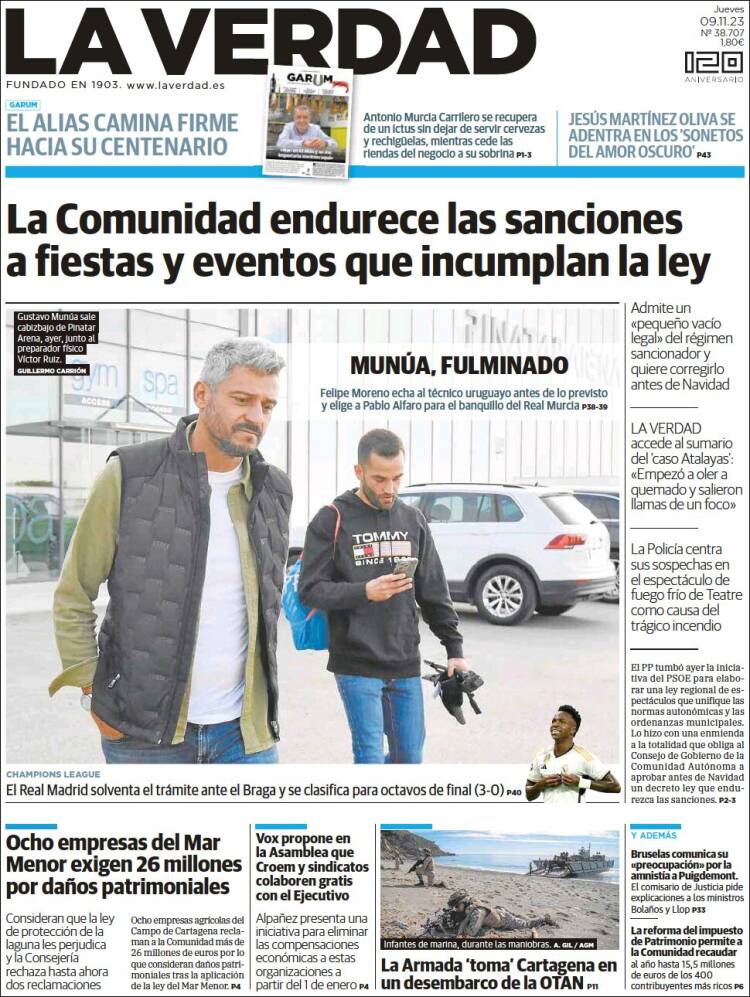 Portada de La Verdad de Murcia (España)