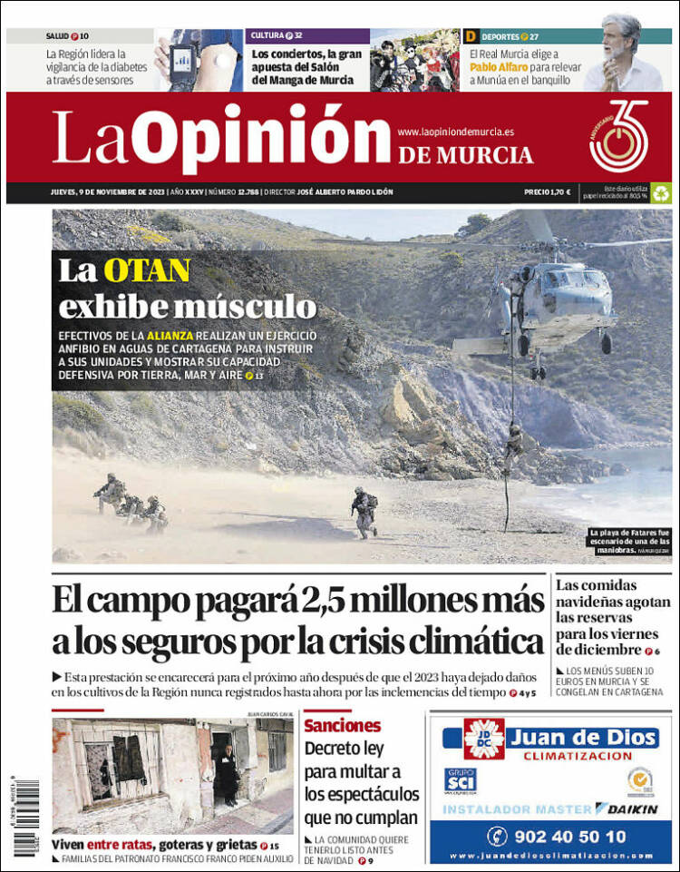 Portada de La Opinión de Murcia (España)