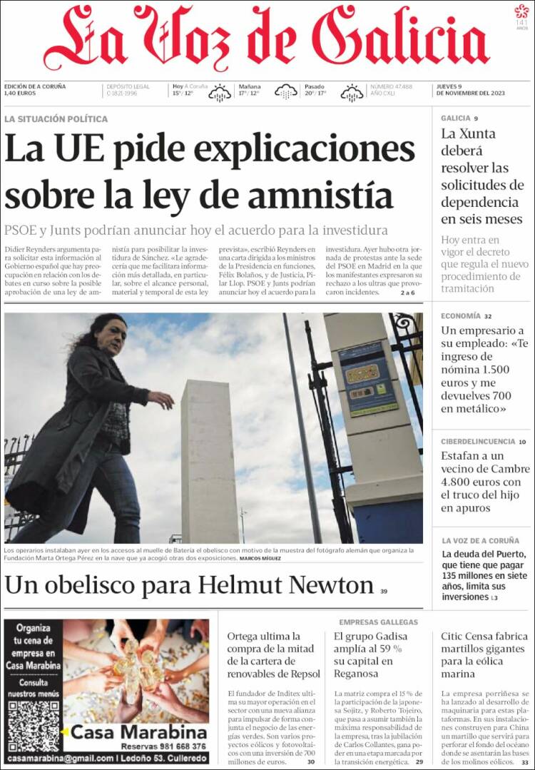 Portada de La Voz de Galicia (España)