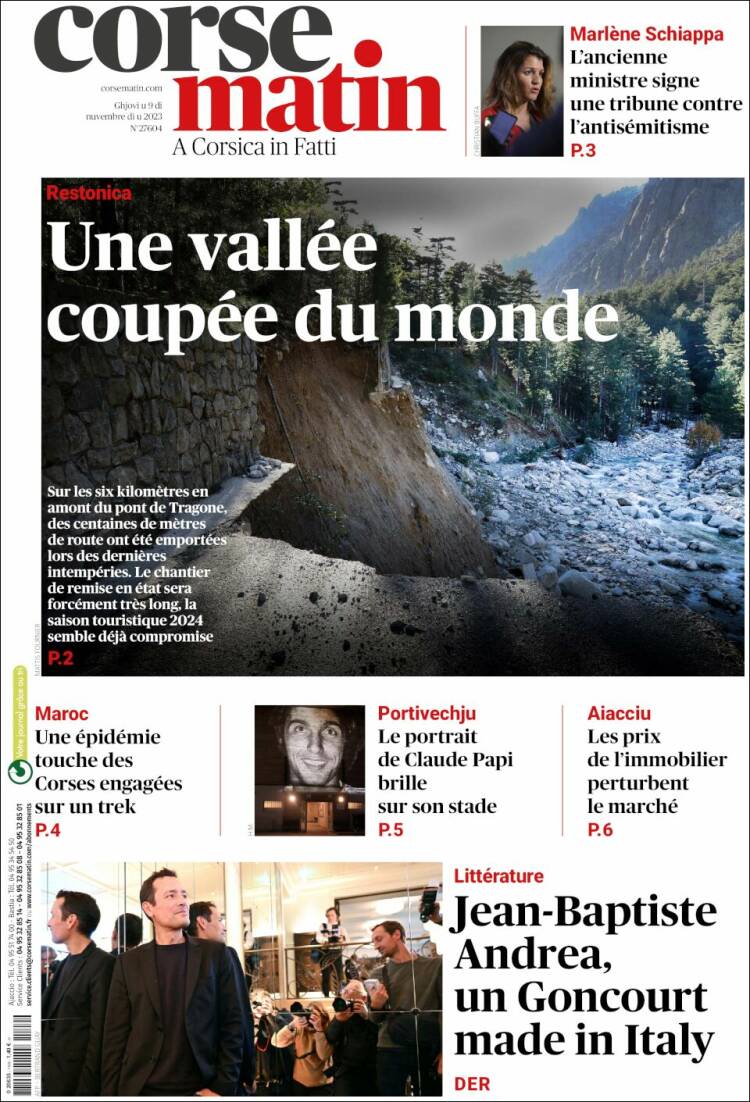 Portada de Corse-Matin (Francia)