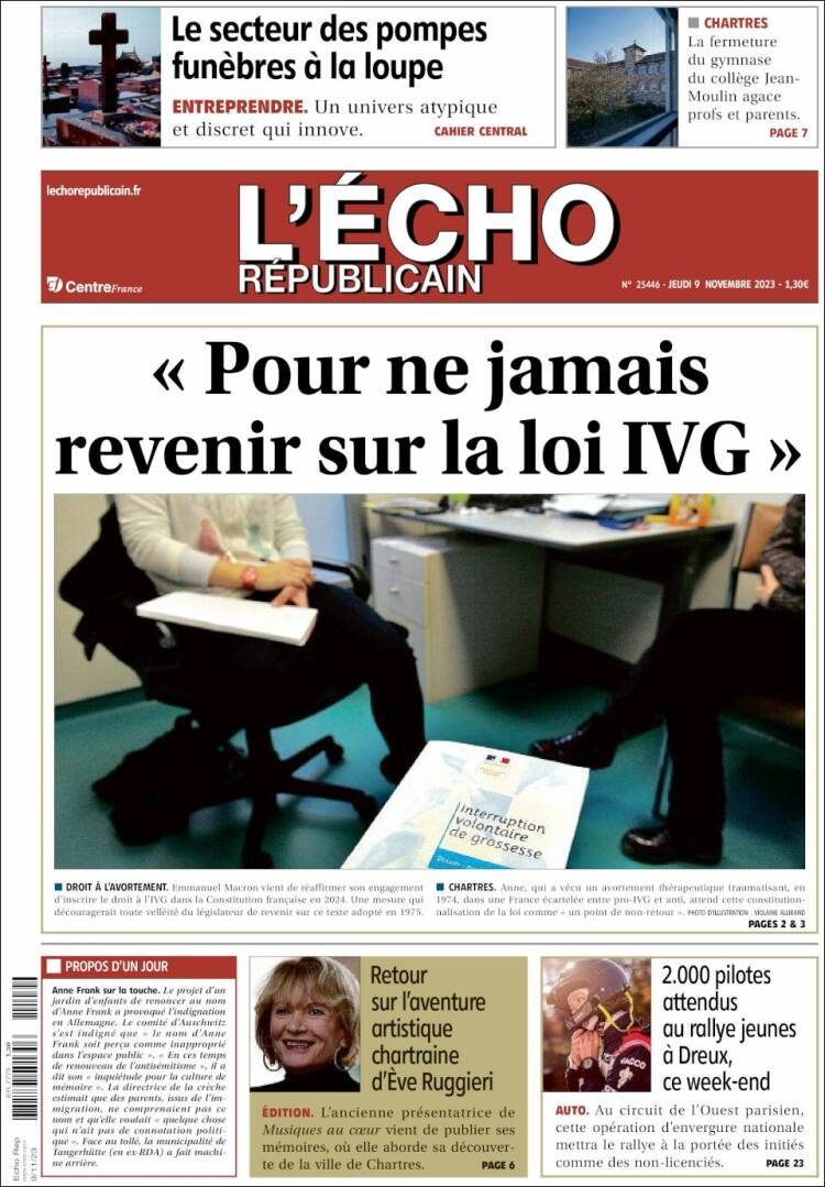 Portada de L'Echo Républicain (Francia)