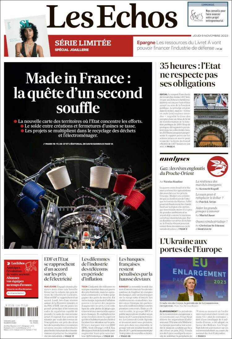 Portada de Les Echos (Francia)