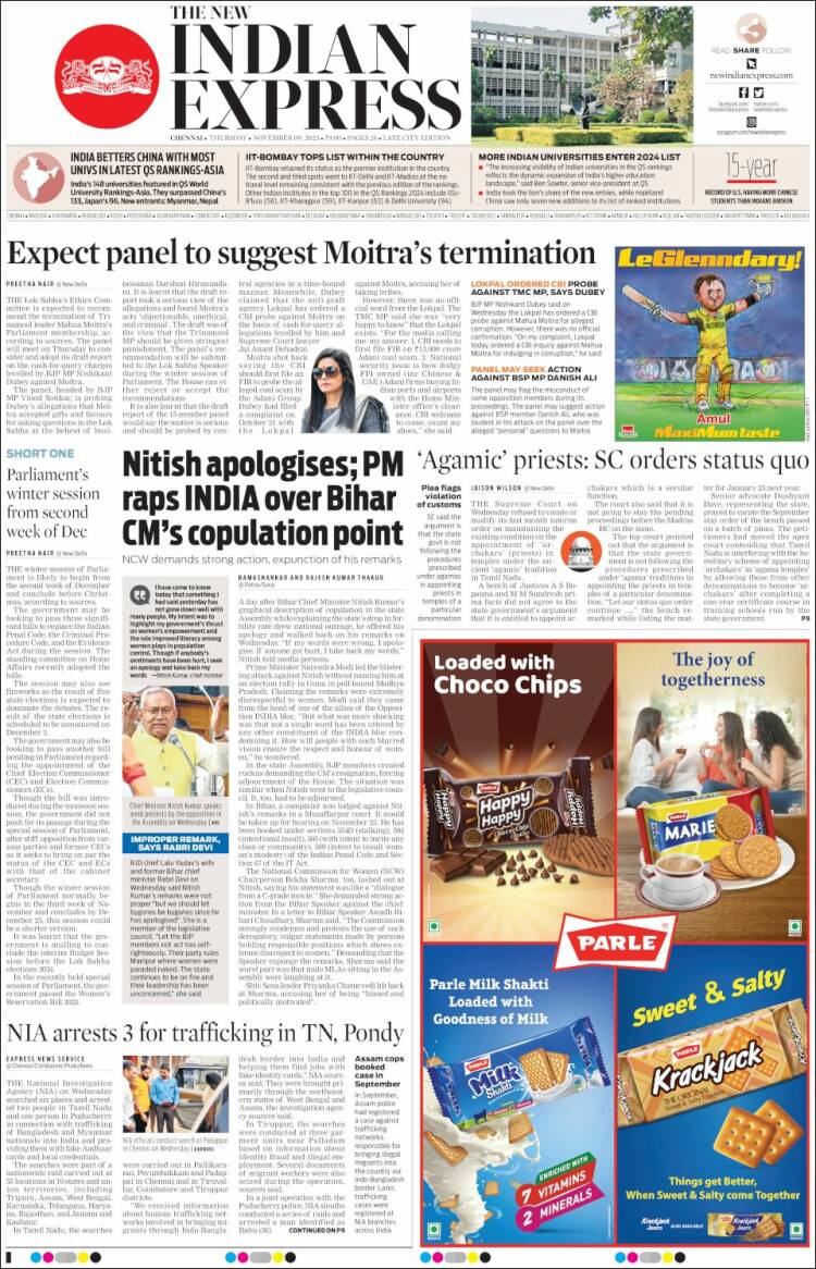 Portada de New Indian Express (India)