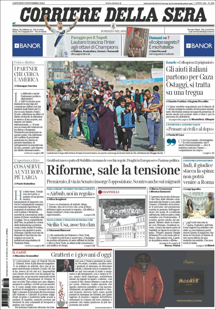 Portada de Corriere della Sera (Italia)
