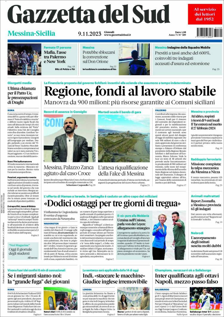 Portada de Gazzetta del Sud (Italia)