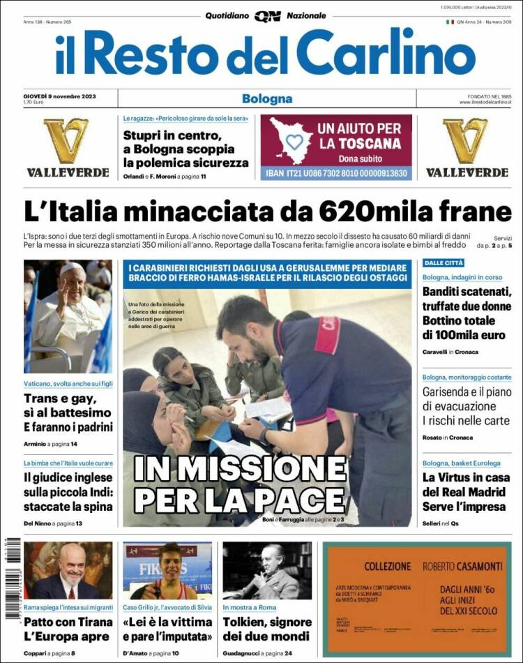 Portada de Il Resto del Carlino (Italia)