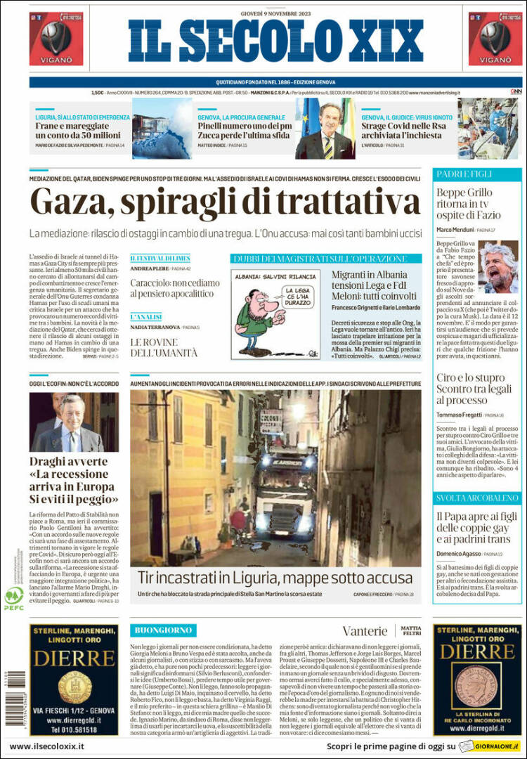Portada de Il Secolo XIX (Italia)