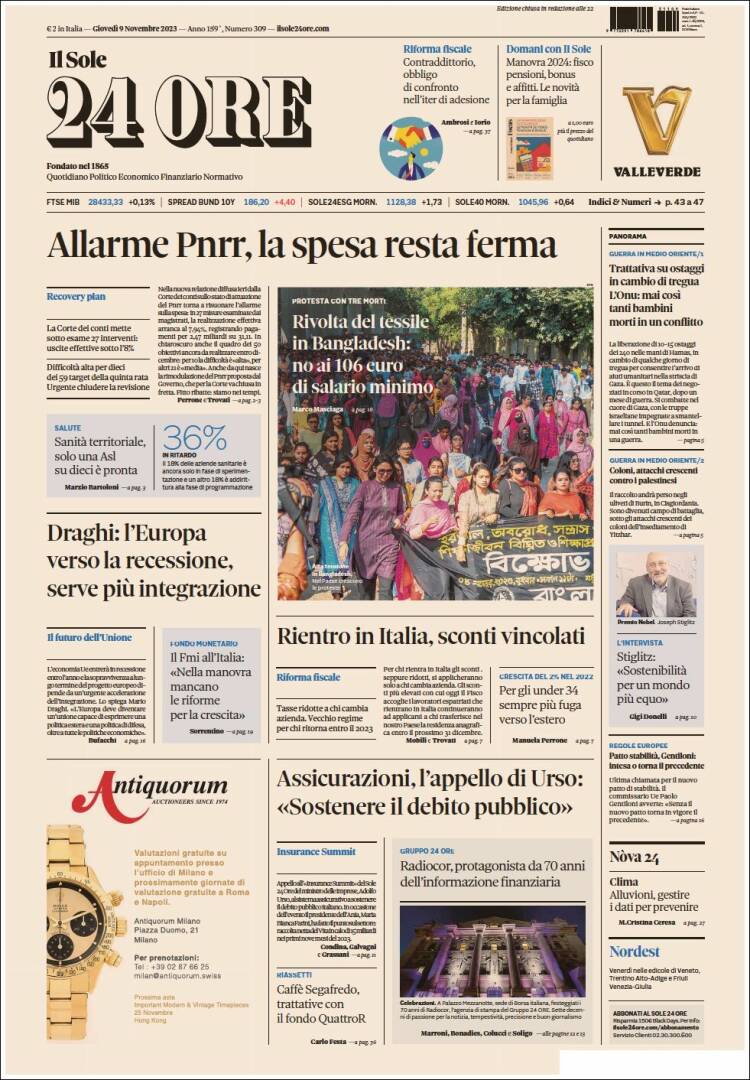 Portada de Il Sole 24 ORE (Italia)