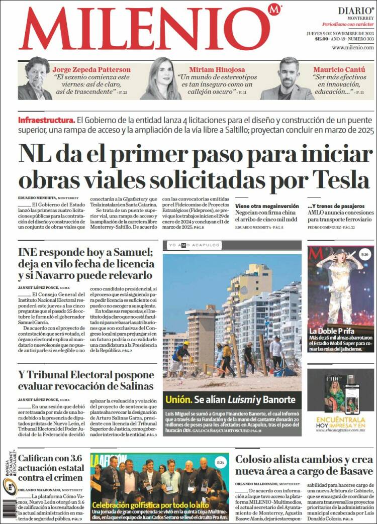Portada de Milenio de Monterrey (M&eacute;xico)