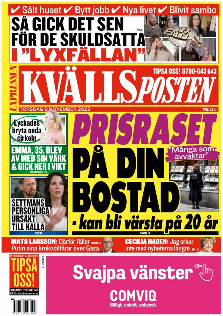 Portada de Kvällsposten (Suecia)