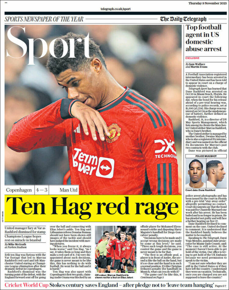 Portada de Telegraph Sport (Reino Unido)