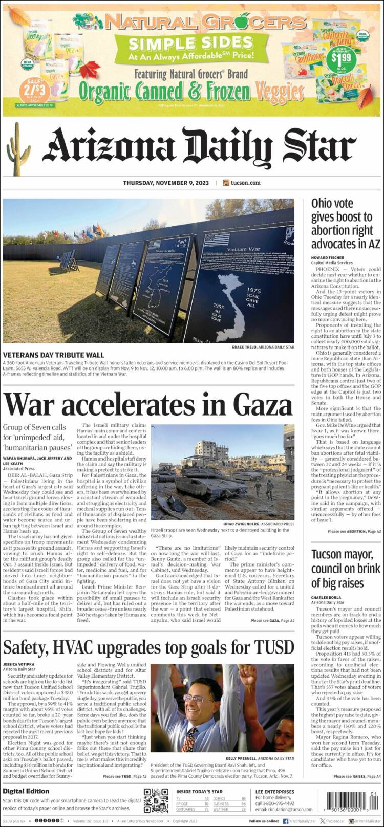 Portada de Arizona Daily Star (USA)