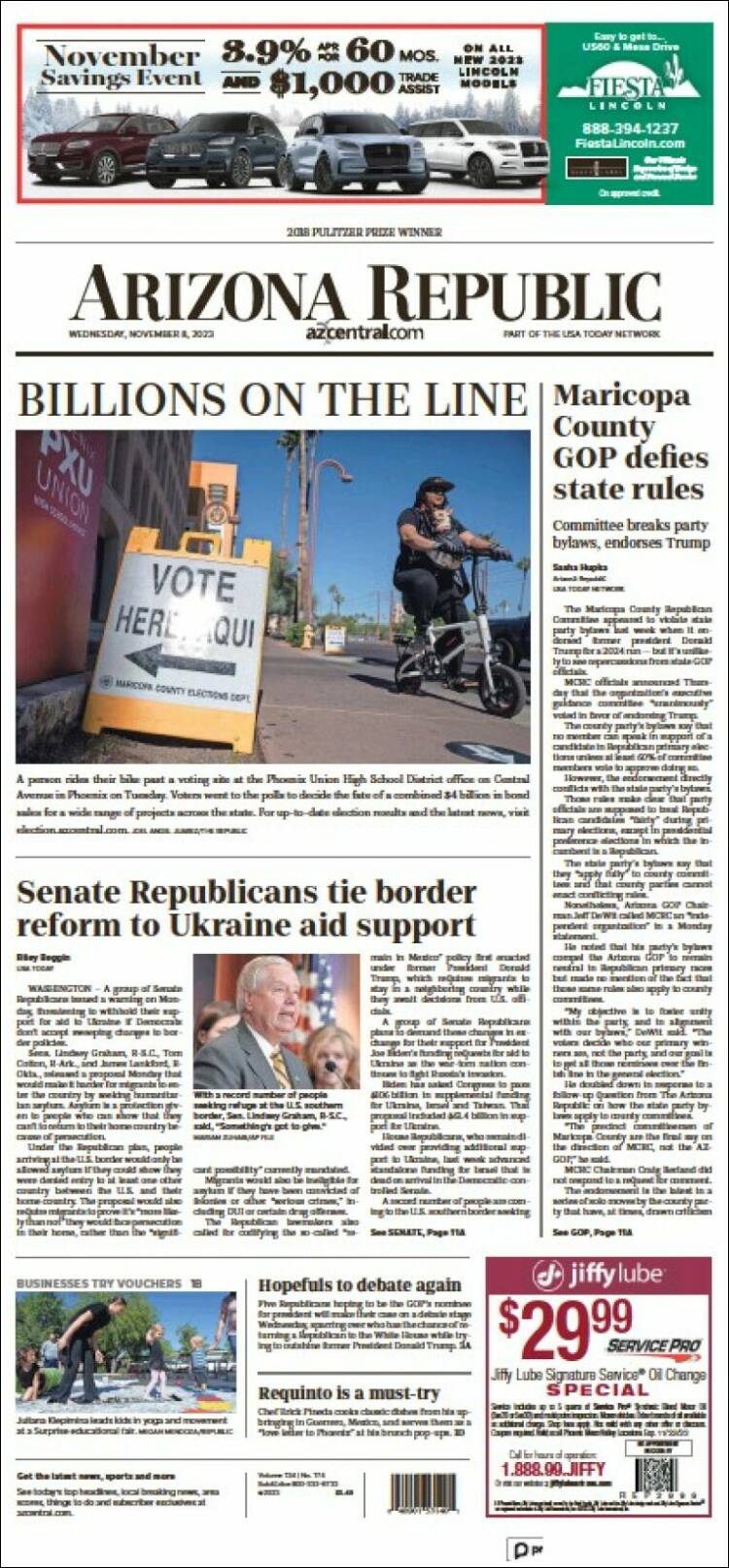 Portada de Arizona Republic News (USA)