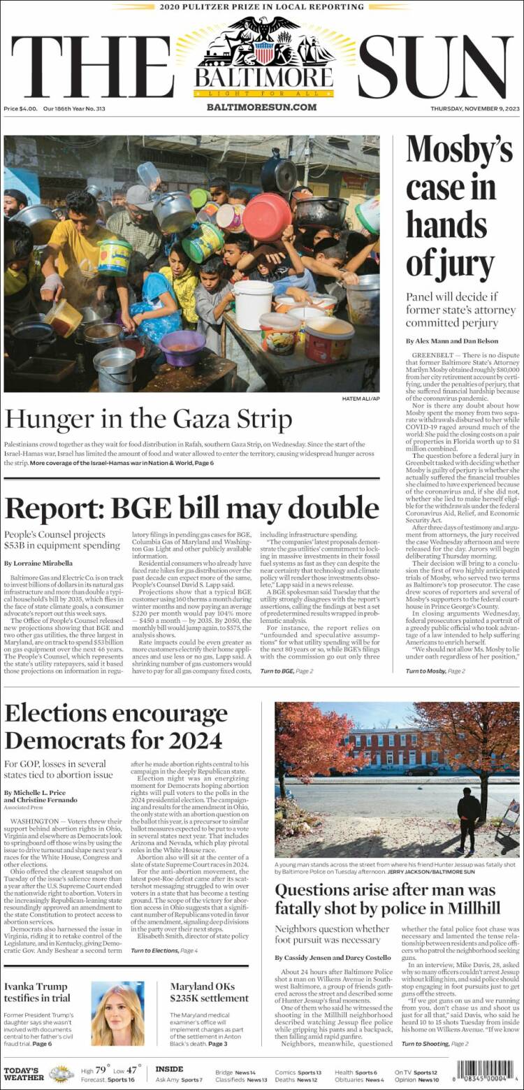 Portada de The Baltimore Sun (USA)