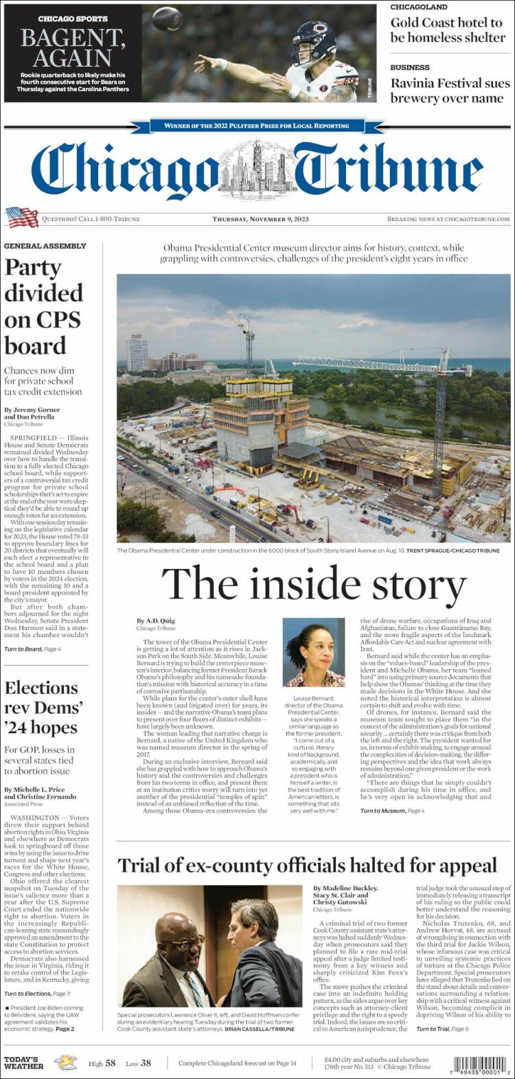 Portada de Chicago Tribune (USA)