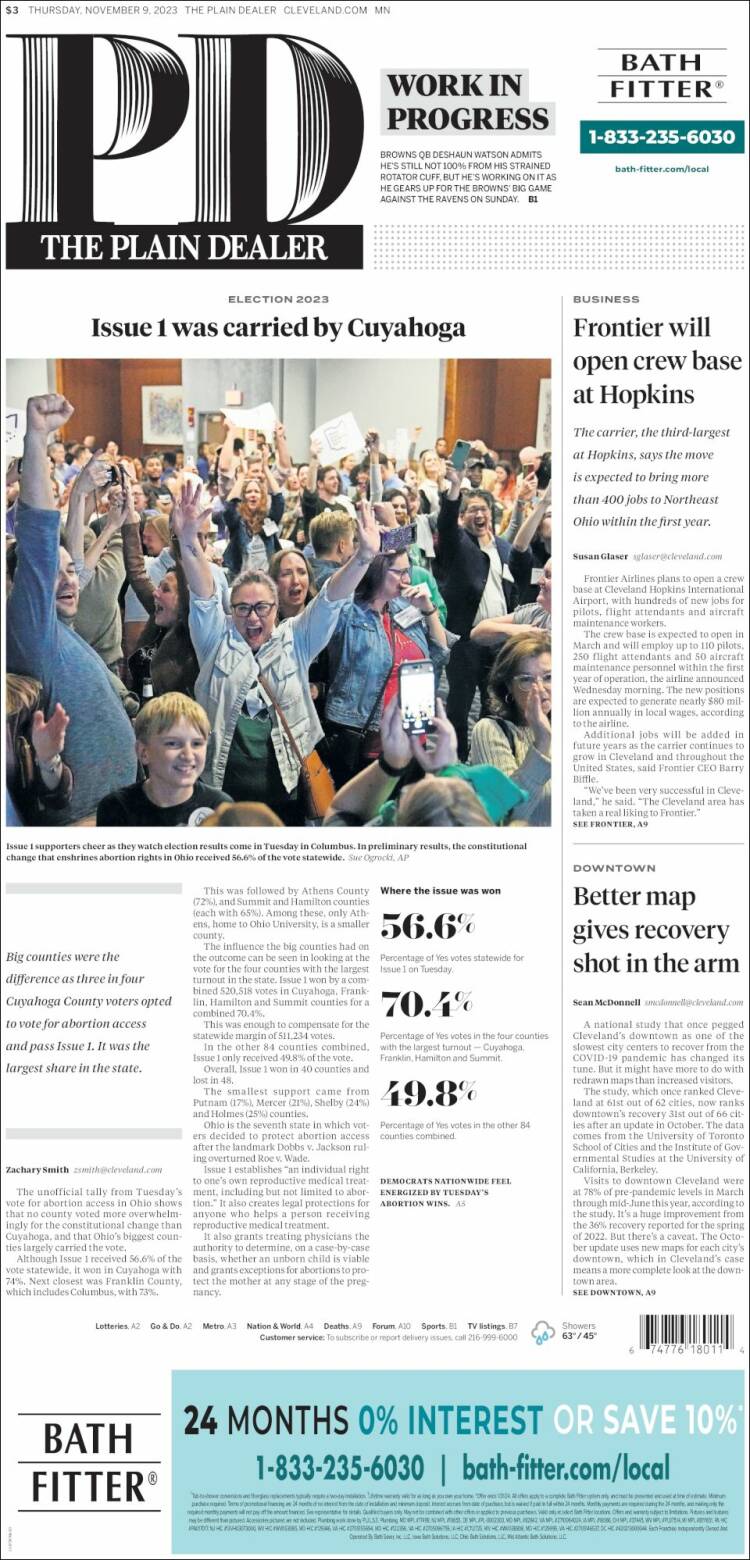 Portada de The Plain Dealer (USA)
