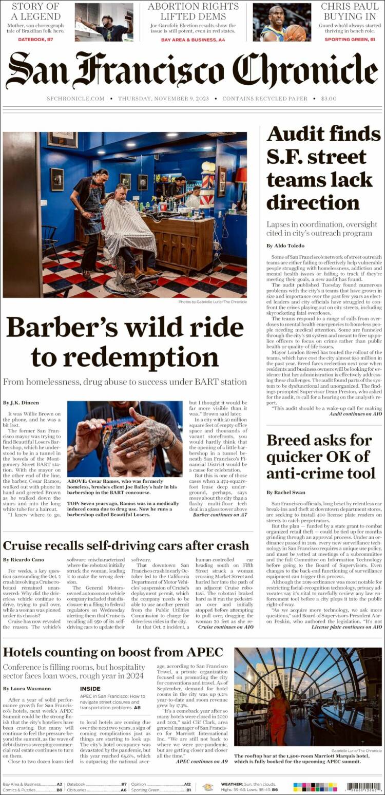 Portada de San Francisco Chronicle (USA)