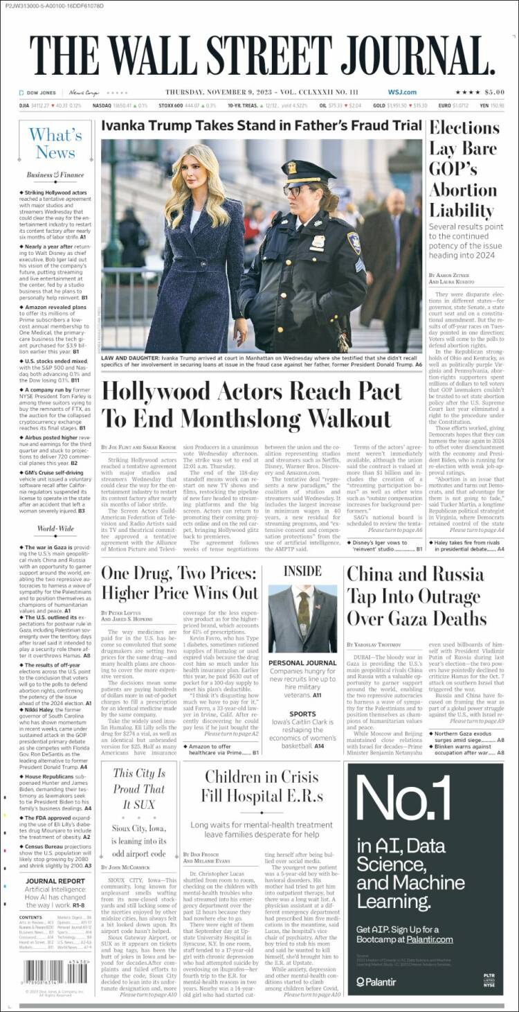 Portada de Wall Street Journal (USA)
