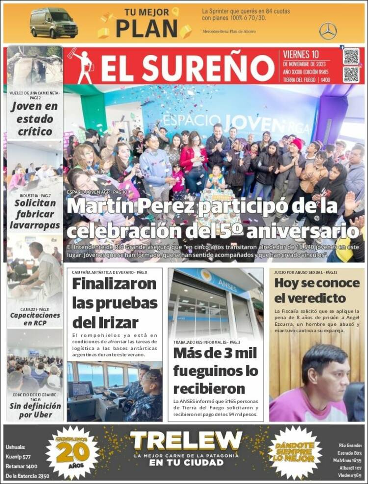 Portada de Diario El Sureño (Argentina)