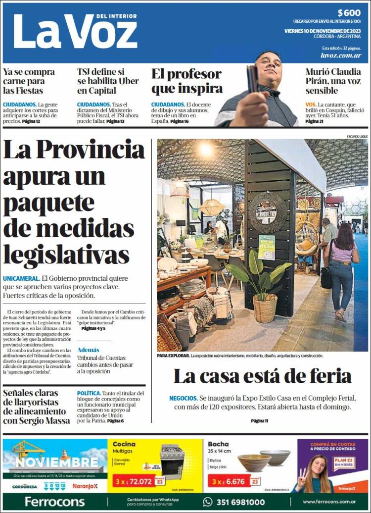 Portada de La Voz del Interior (Argentina)