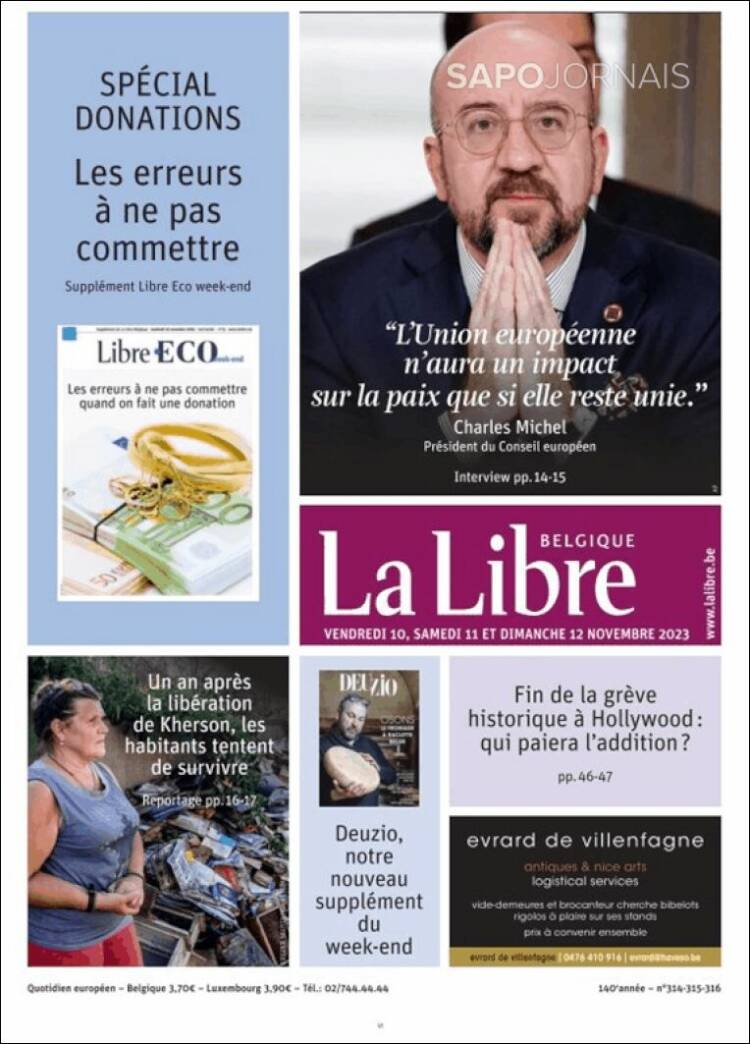 Portada de La Libre.be (B&eacute;lgica)