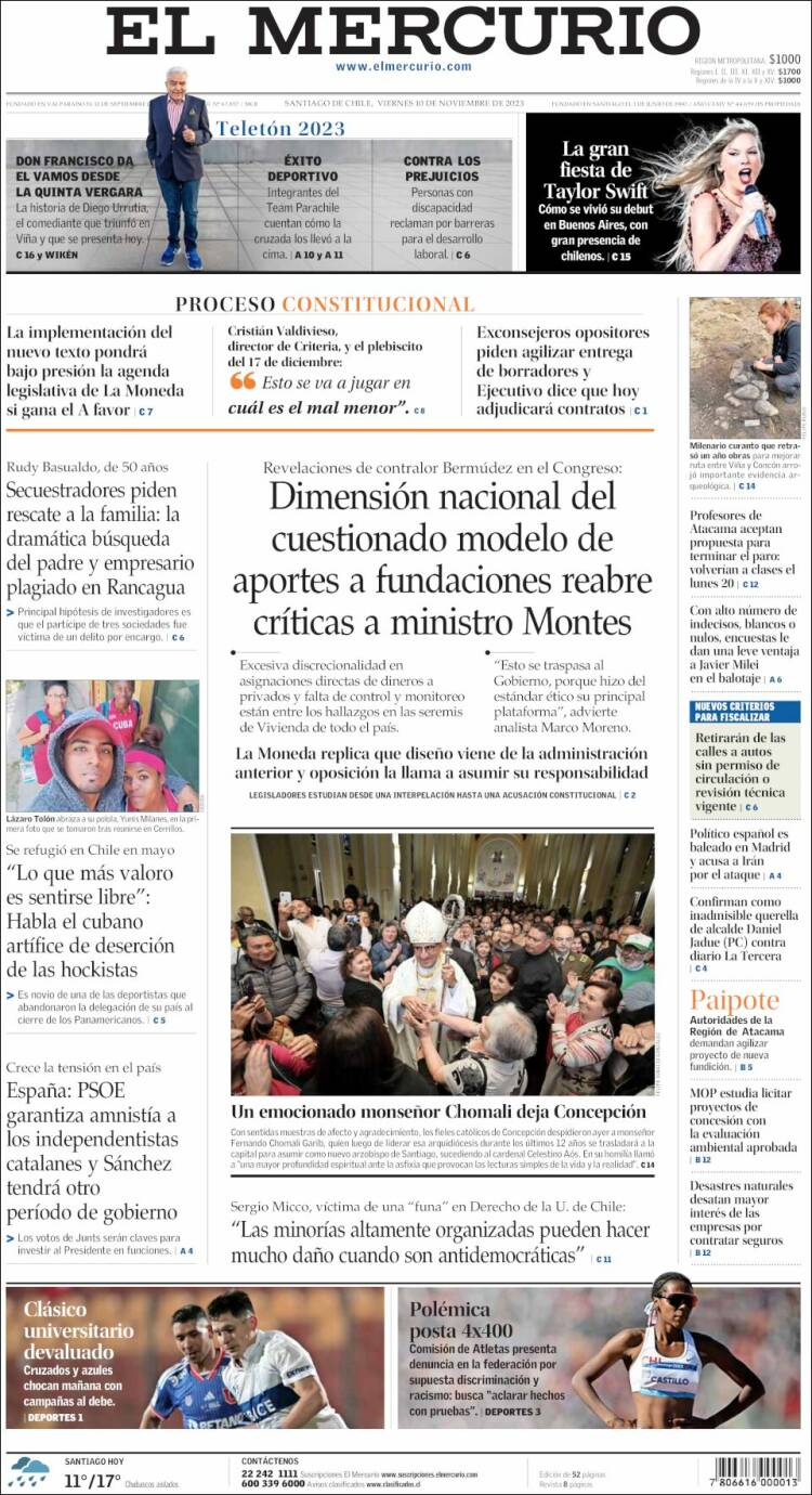 Portada de El Mercurio (Chile)
