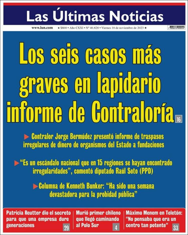 Portada de Las Últimas Noticias (Chile)