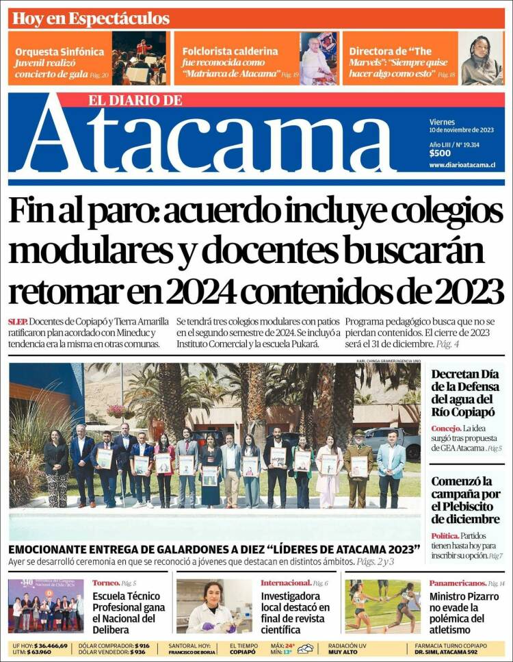 Portada de Diario de Atacama (Chile)