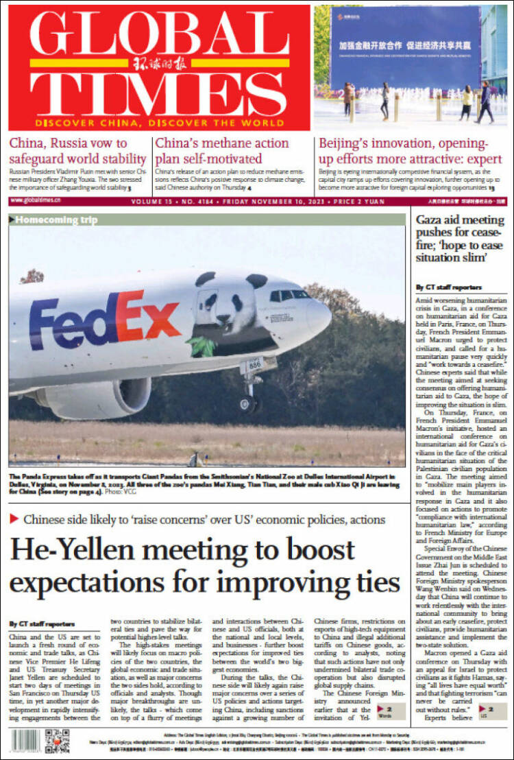 Portada de The Global Times (China)