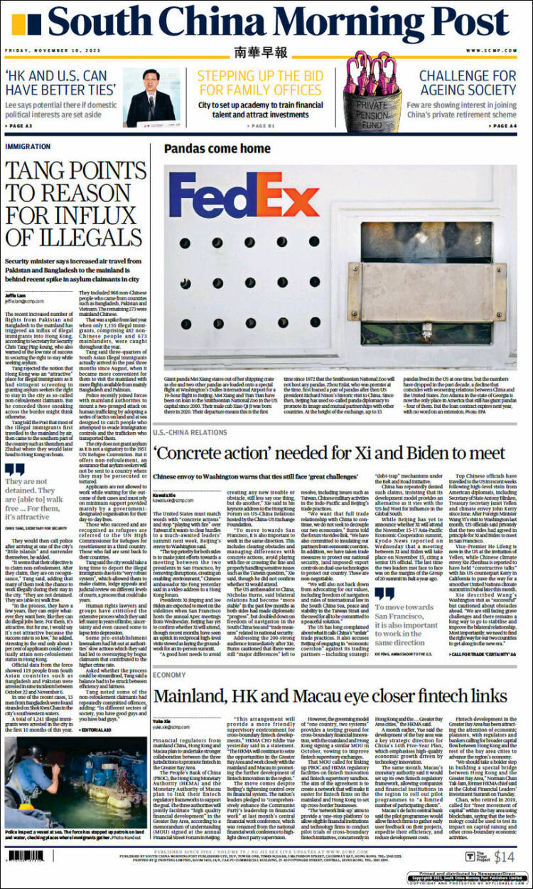 Portada de South China Morning Post (China)