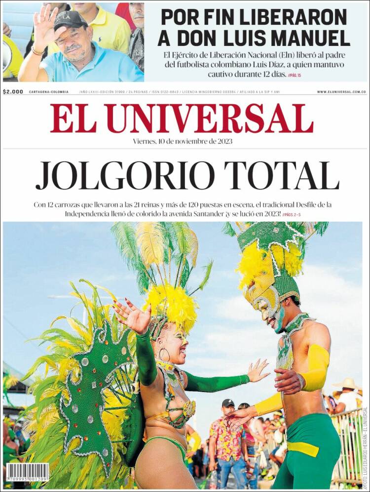 Portada de El Universal (Colombia)