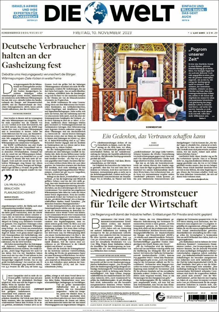 Portada de Die Welt (Alemania)
