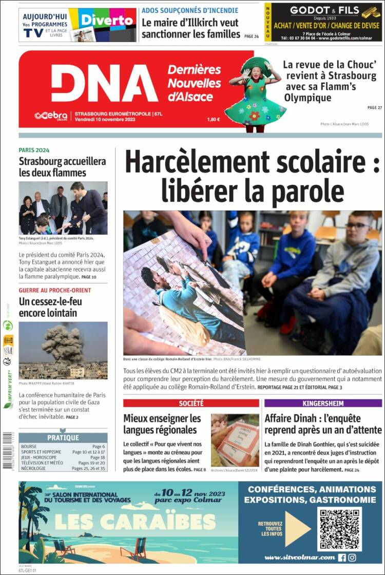 Portada de Les Dernières Nouvelles d'Alsace (Francia)