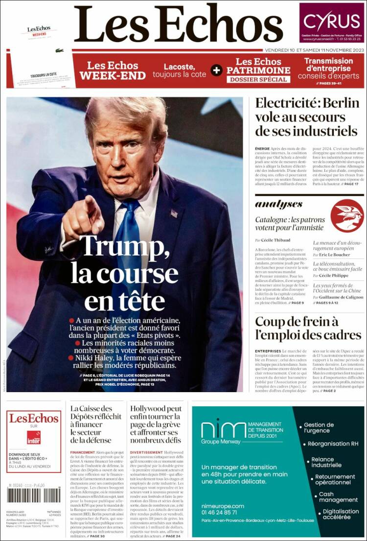 Portada de Les Echos (Francia)