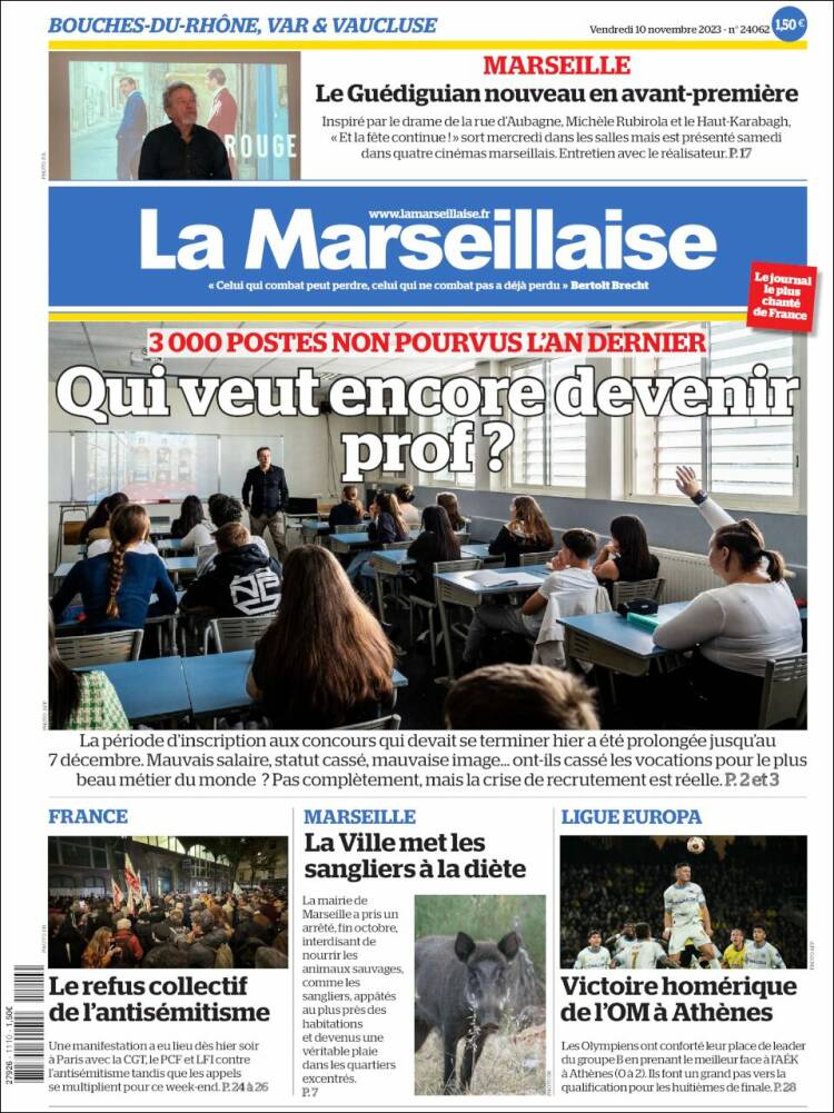 Portada de La Marseillaise (Francia)