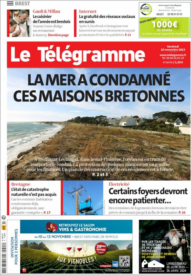 Portada de Télégramme (Francia)