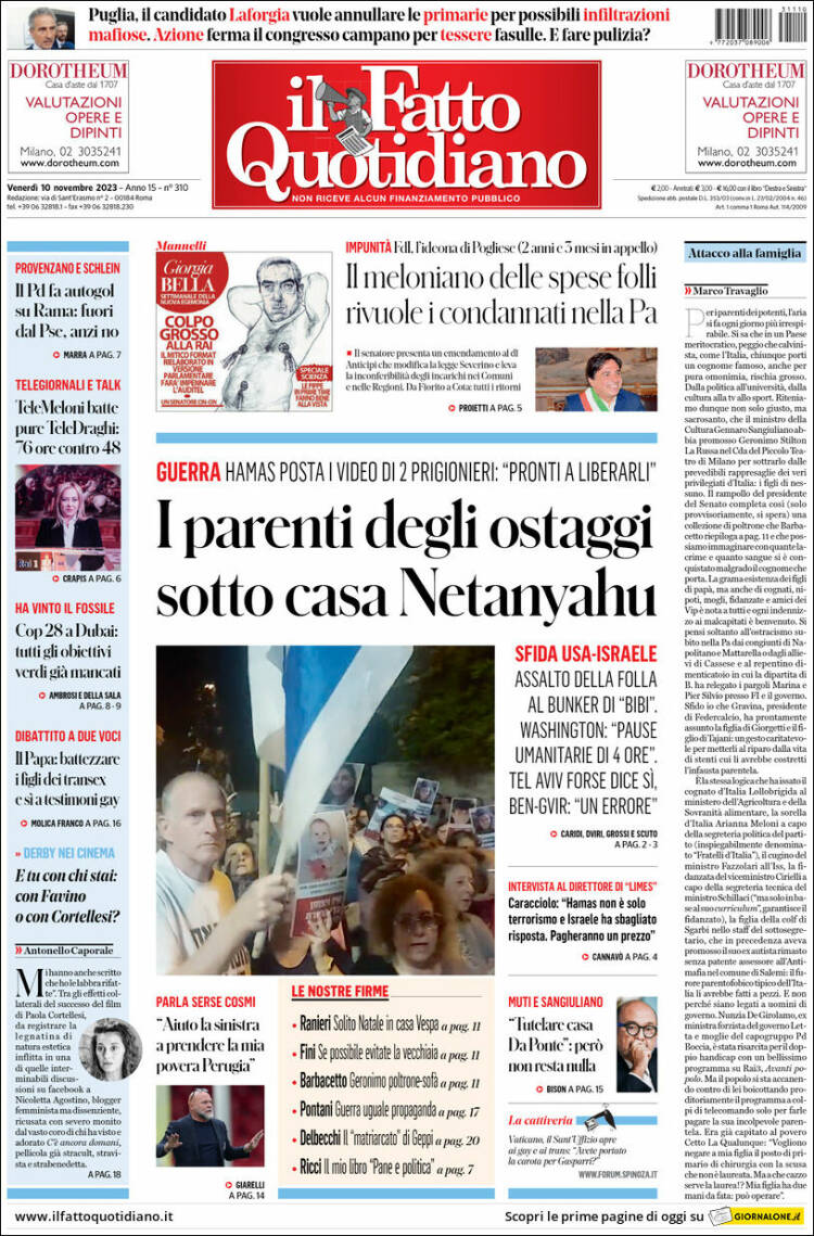 Portada de Il Fatto Quotidiano (Italia)