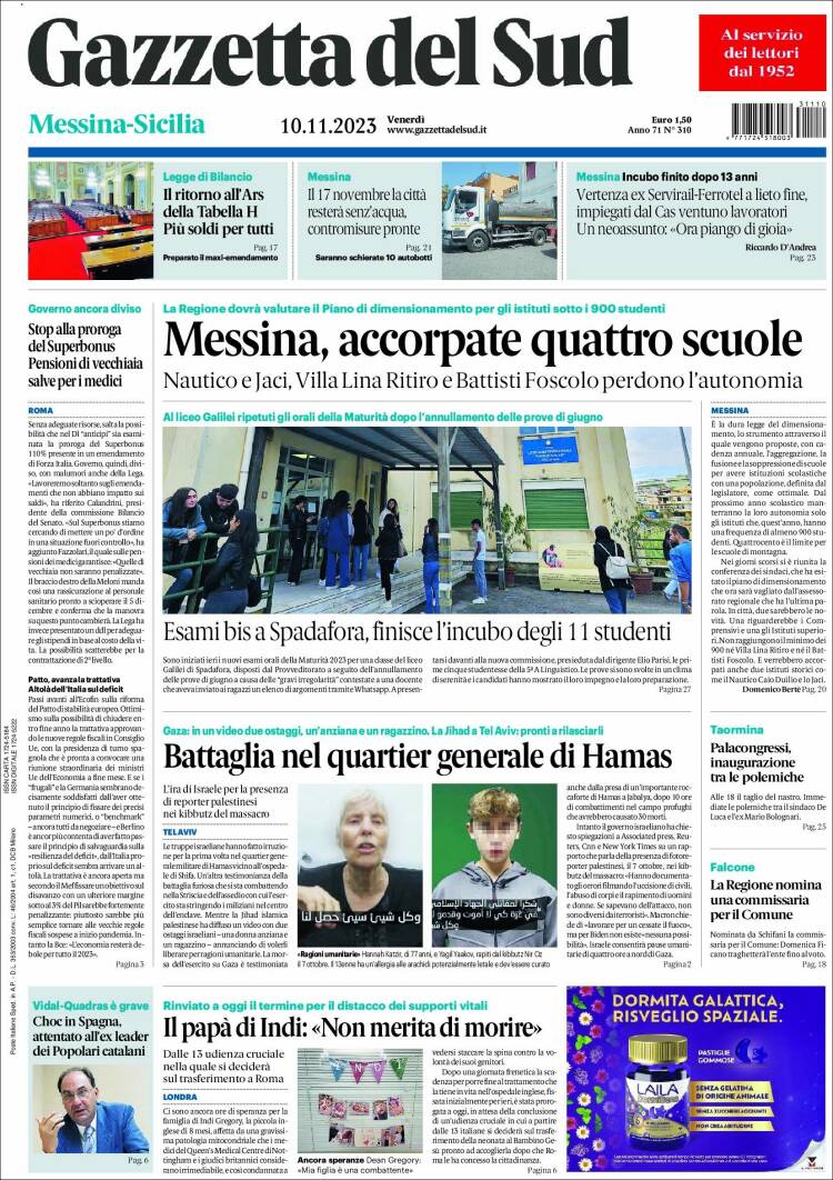Portada de Gazzetta del Sud (Italia)
